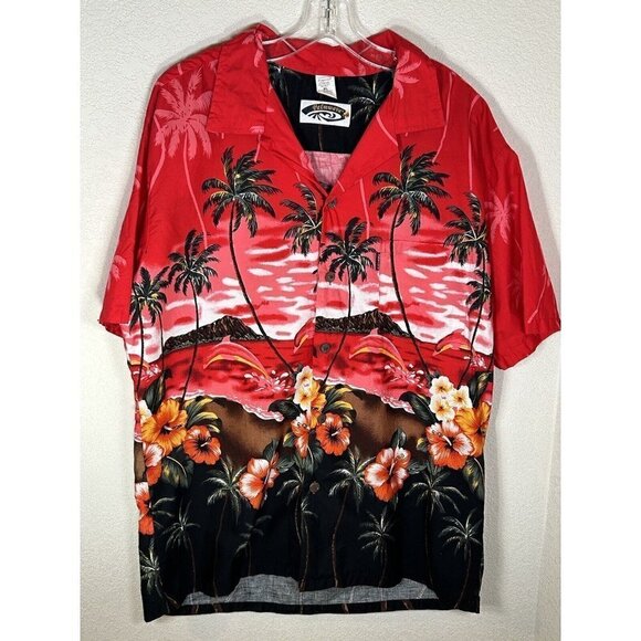 Palmwave Other - Palmwave Hawaiian Shirt Mens Extra Large Red Palm Trees Floral Beach Aloha